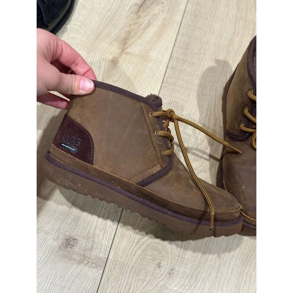 UGG Kids Neumel Waterproof Leather Boots Grizzly Brown 1017320K Size 3
